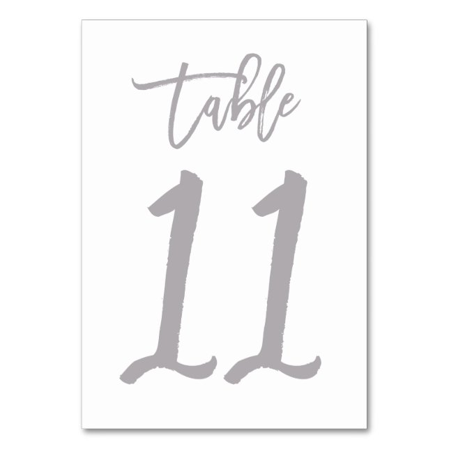 Chic Hand Lettered Table Number Silver | Table 11 (Front)