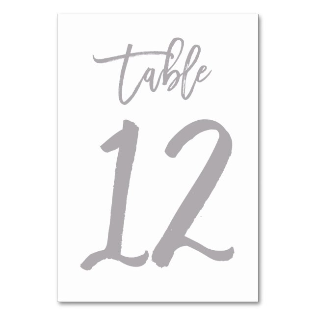 Chic Hand Lettered Table Number Silver | Table 12 (Front)