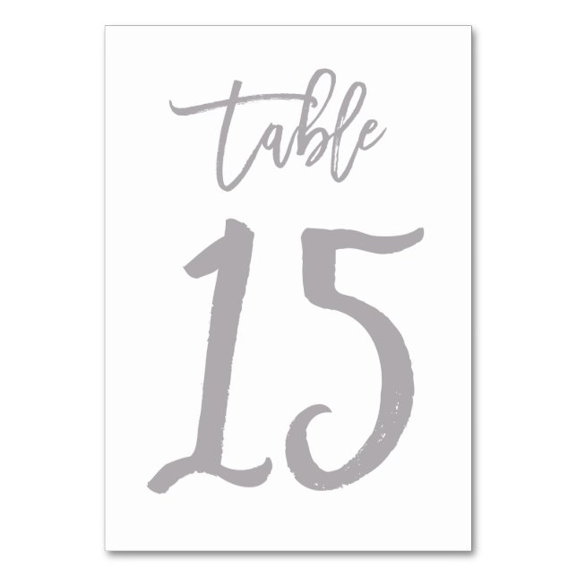 Chic Hand Lettered Table Number Silver | Table 15 (Front)