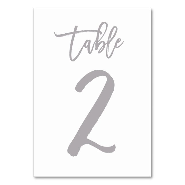 Chic Hand Lettered Table Number Silver | Table 2 (Front)