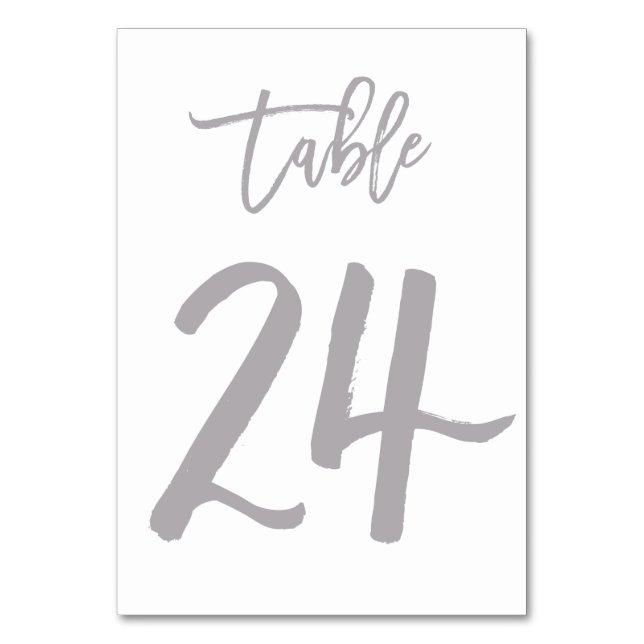 Chic Hand Lettered Table Number Silver | Table 24 (Front)