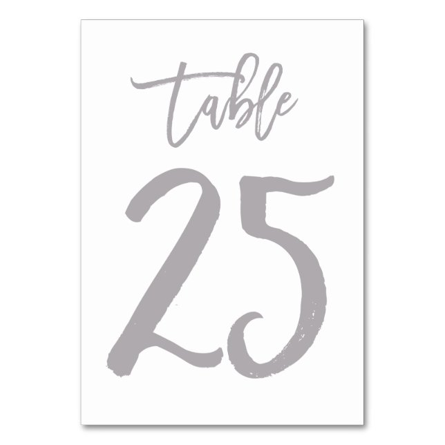 Chic Hand Lettered Table Number Silver | Table 25 (Front)