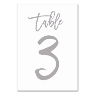 Chic Hand Lettered Table Number Silver   Table 3