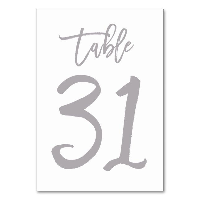 Chic Hand Lettered Table Number Silver | Table 31 (Front)