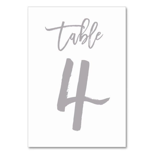 Chic Hand Lettered Table Number Silver | Table 4 (Front)