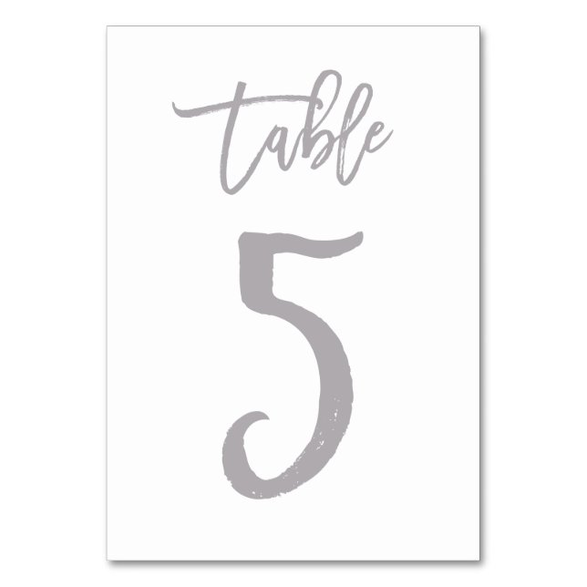 Chic Hand Lettered Table Number Silver | Table 5 (Front)
