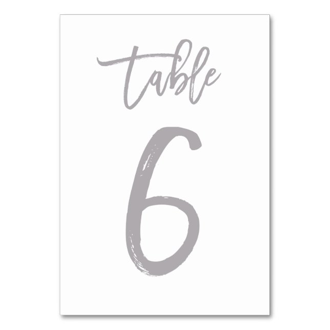 Chic Hand Lettered Table Number Silver | Table 6 (Front)