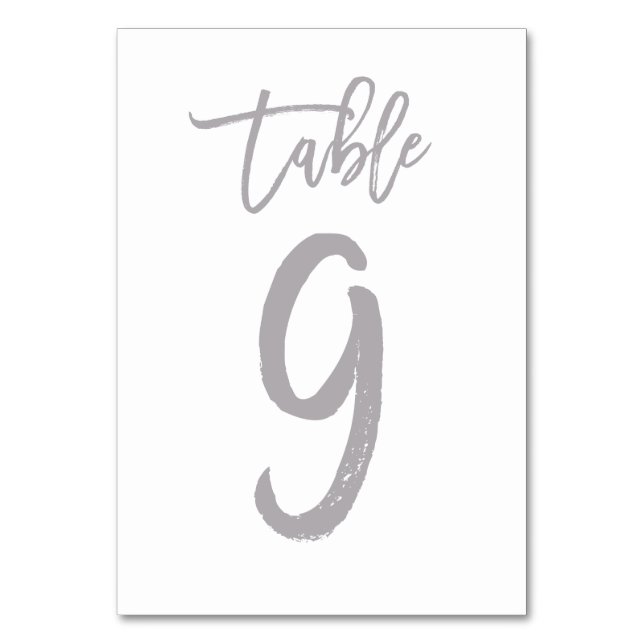 Chic Hand Lettered Table Number Silver | Table 9 (Front)