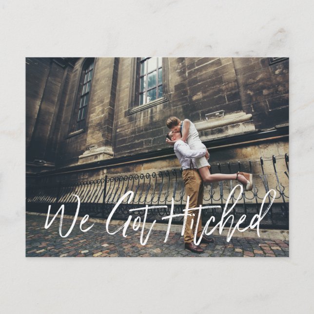Chic Hand Lettered We Got Hitched Announcement (Front)
