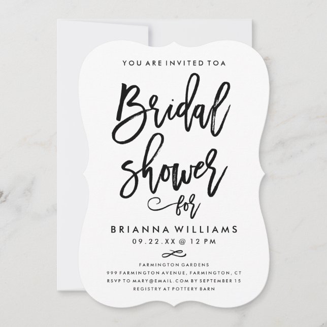 Chic Hand Lettered Wedding Bridal Shower Invitation (Front)