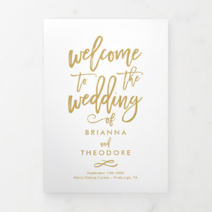 Chic Hand-Lettered Wedding Ceremony Photo Program Tri-Fold Programme