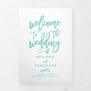 Chic Hand-Lettered Wedding Ceremony Photo Program Tri-Fold Programme