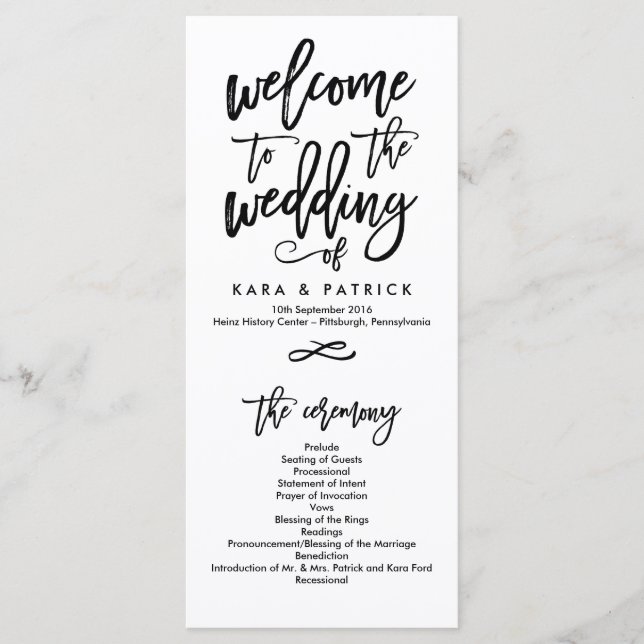 Chic Hand Lettered Wedding Ceremony Program (Front)