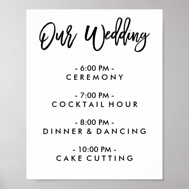 Chic Hand Lettered Wedding Day Of Schedule Poster (Front)