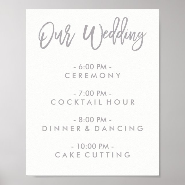Chic Hand Lettered Wedding Day Of Schedule Poster (Front)