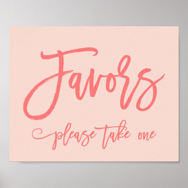 Chic Hand Lettered  Wedding Favours Sign Coral (Front)