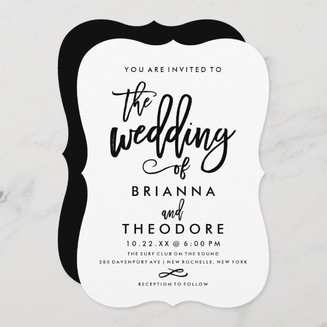 Chic Hand Lettered Wedding Invitation (Front/Back)