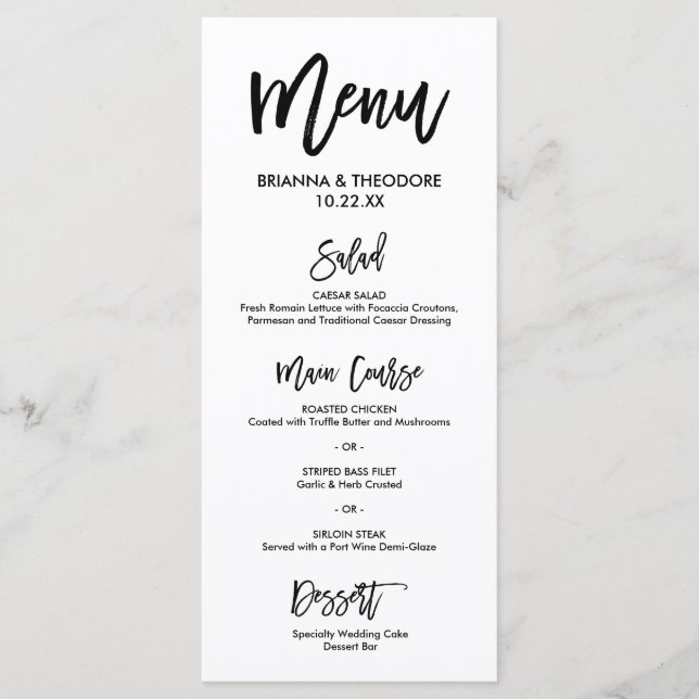 Chic Hand Lettered Wedding Menu (Front)