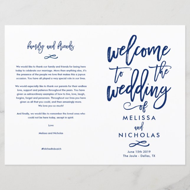 Chic Hand-lettered Wedding Program (Front)