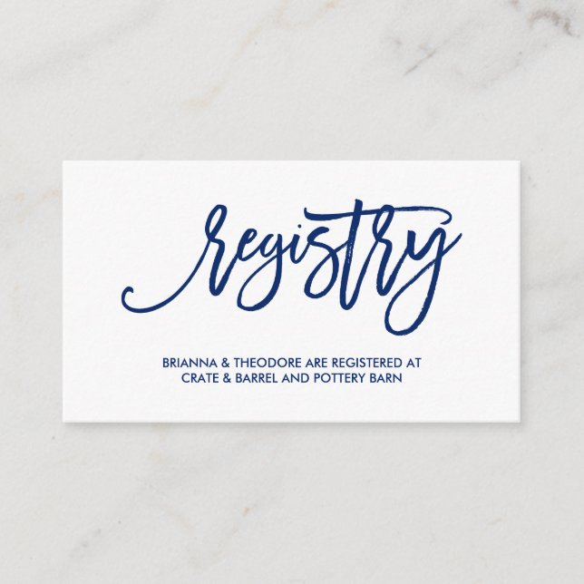 Chic Hand Lettered Wedding Registry Card Navy (Front)