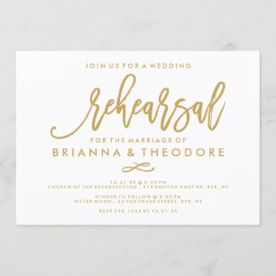 Chic Hand Lettered Wedding Rehearsal Gold Invitation