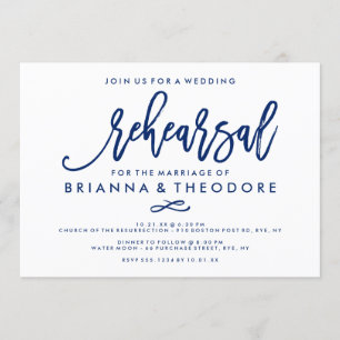 Chic Hand Lettered Wedding Rehearsal Navy Invitation