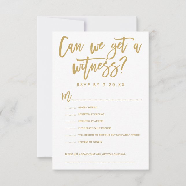 Chic Hand Lettered Wedding RSVP Options Card (Front)