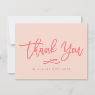 Chic Hand Lettered Wedding Thank You Coral Card