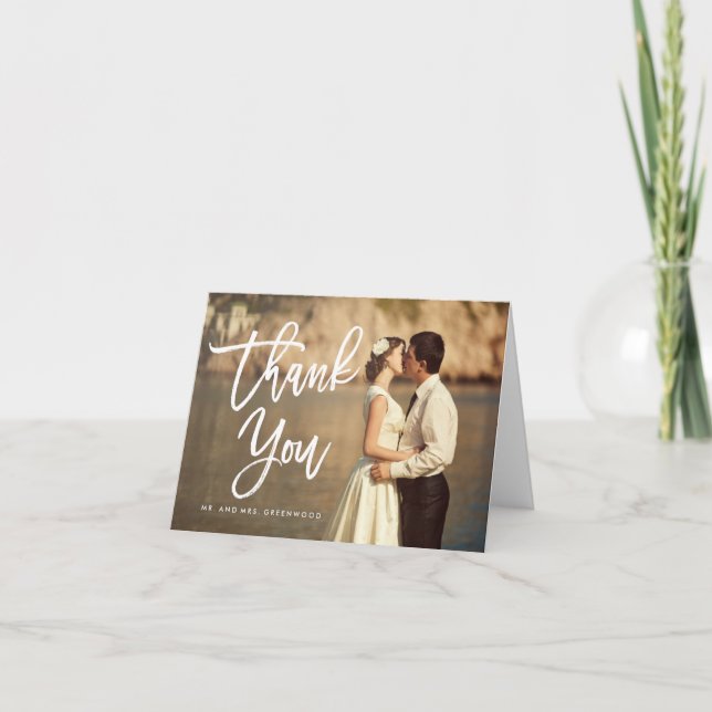Chic Hand Lettered Wedding Thank You Photo Card (Front)