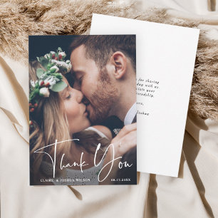 Chic Hand Lettered Wedding Thank You Photo Card