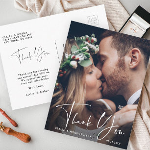 Chic Hand Lettered Wedding Thank You Photo Postcard