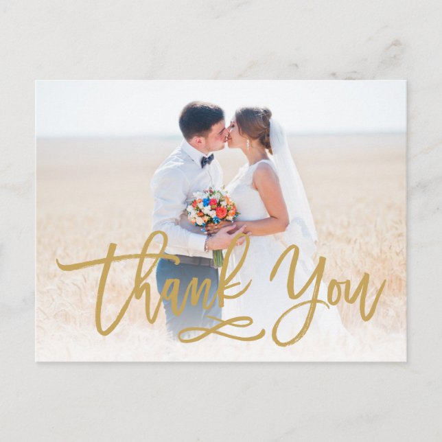 Chic Hand Lettered Wedding Thank You Postcard Gold (Front)