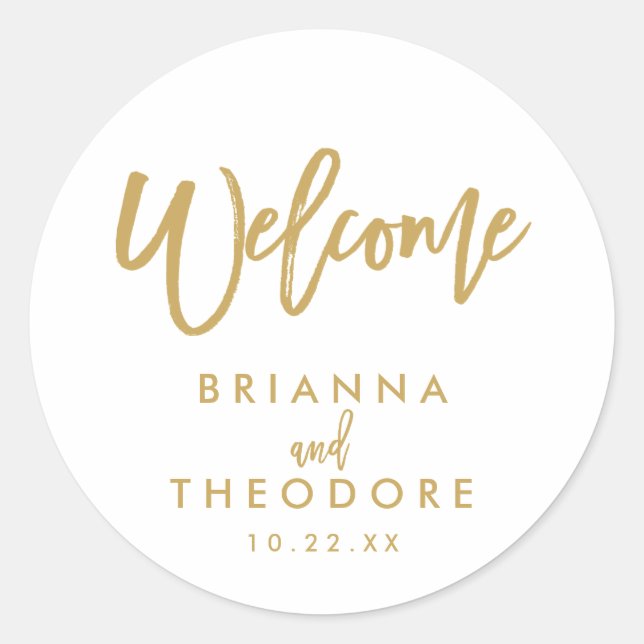 Chic Hand Lettered Wedding Welcome Sticker (Front)