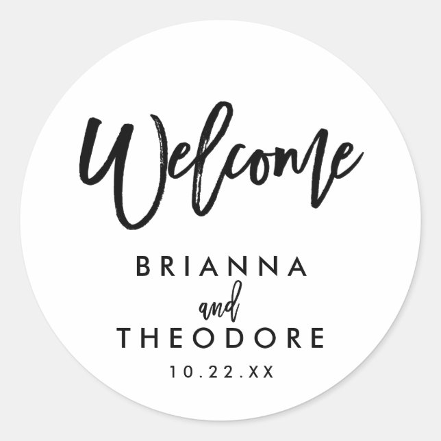Chic Hand Lettered Wedding Welcome Sticker (Front)