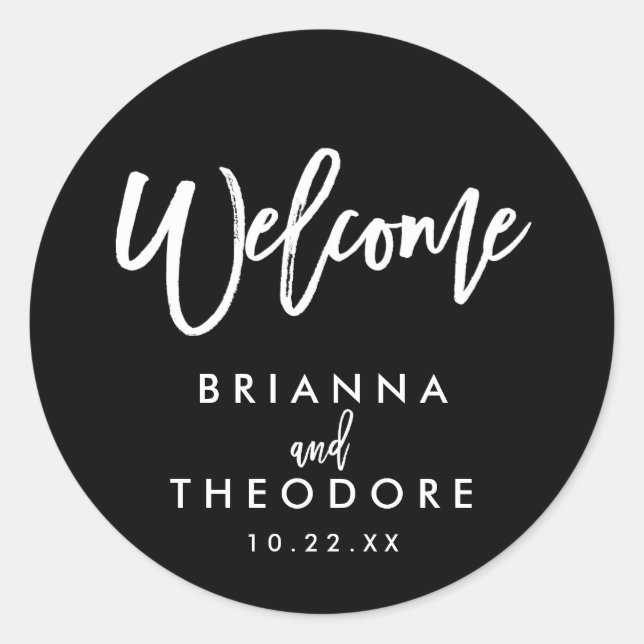 Chic Hand Lettered Wedding Welcome Sticker (Front)