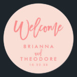 Chic Hand Lettered Wedding Welcome Sticker | coral<br><div class="desc">Welcome Sticker</div>
