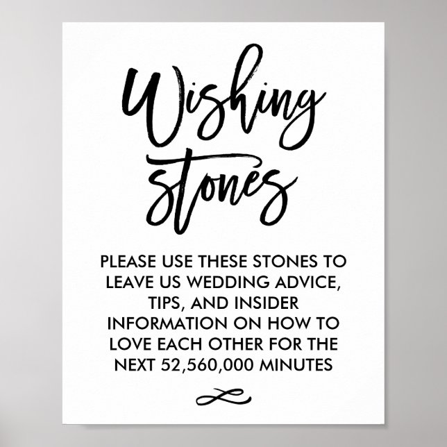 Chic Hand Lettered Wedding Wishing Stones Sign (Front)