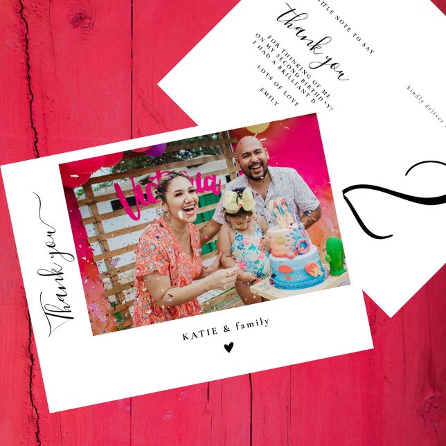 Chic Hand-lettering Photo Birthday Party Thank You Postcard (Creator Uploaded)