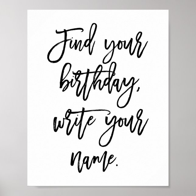 Chic Handlettered Find Your Birthday Guest Sign (Front)
