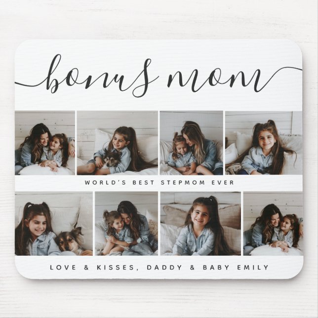 Chic Handwritten Black & White Photo Mothers Day Mouse Pad (Front)