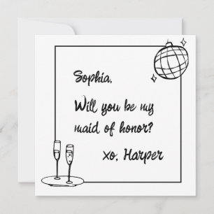 Chic Handwritten Disco Maid of Honour Proposal Car Holiday Card