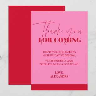 Chic Handwritten Hot Pink Red Glitter Thank You Card