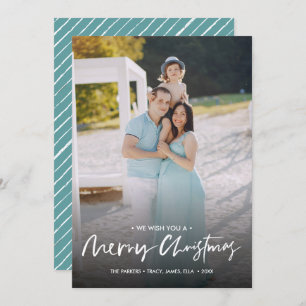Chic handwritten merry christmas  photo   AQUA Invitation