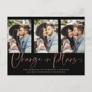 Chic Handwritten Rose Gold Wedding Postponement Postcard