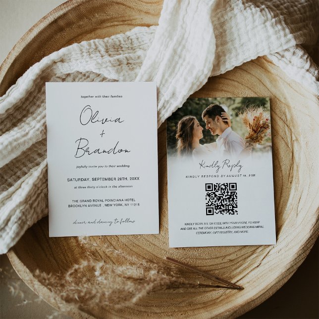 Chic Handwritten Script QR Code Photo Wedding Invitation (Chic Handwritten Script QR Code Photo Wedding Invitation
)