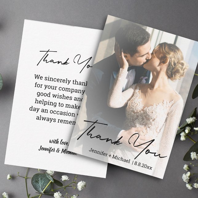 chic handwritten wedding photo thank you  card (Creator Uploaded)