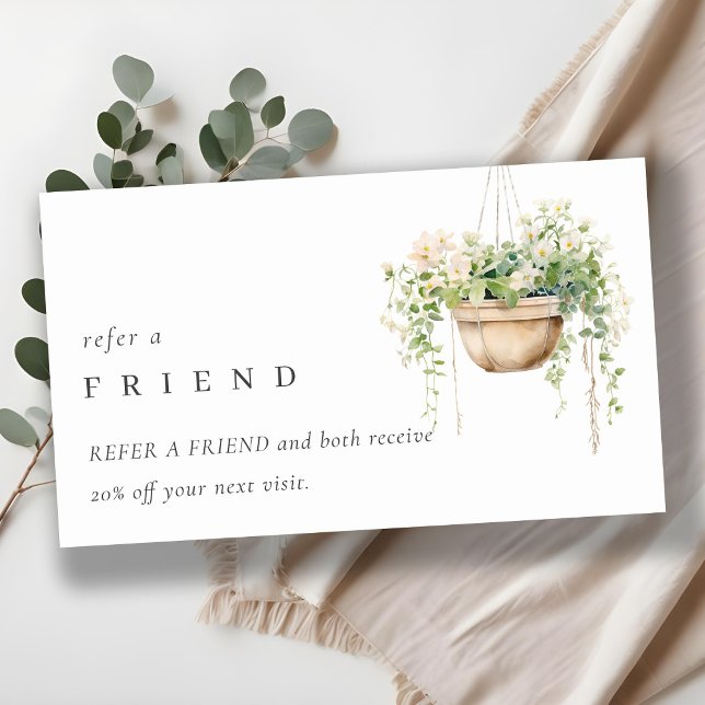 Chic Hanging Floral House Plants Refer A Friend Business Card (Creator Uploaded)