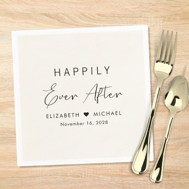 Chic Happily Ever After Cream Wedding Napkin (Creator Uploaded)
