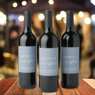 Chic Happily Ever After Dusty Blue Wedding Wine Label