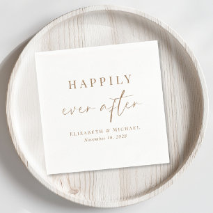 Chic Happily Ever After Gold Script Wedding Napkin